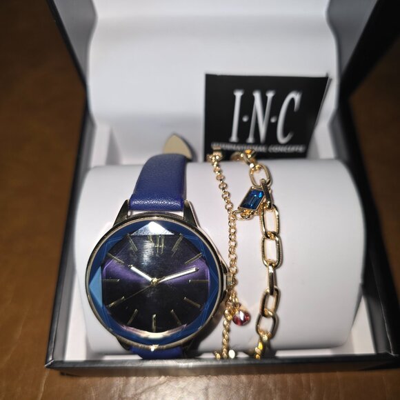 INC International Concepts NWT Blue Watch w/ Gold Bracelet Set NIB - Picture 2 of 5